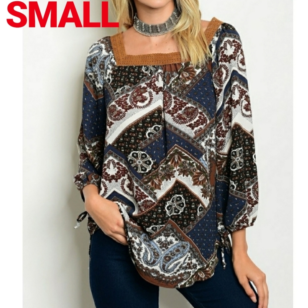 Ivory Brown Print Top